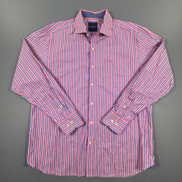Tommy Bahama Other - Tommy Bahama Mens Medium Pink Blue Stripe Button‎ Down Shirt 100% Pima Cotton